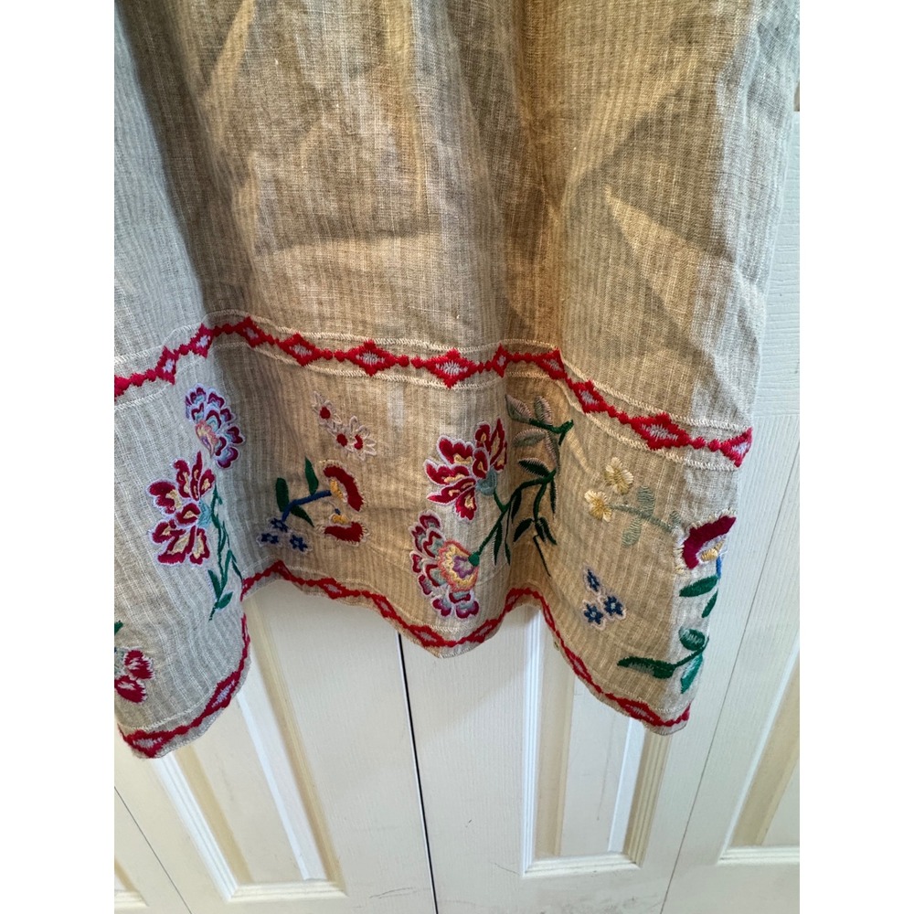 Johnny Was Sloane Drawstring Tank Dress Linen Floral Embroidered Midi Tan Small - Picture 9 of 9